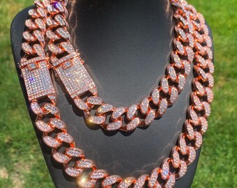 Iced Cuban Link Chain Choker Rose Gold 