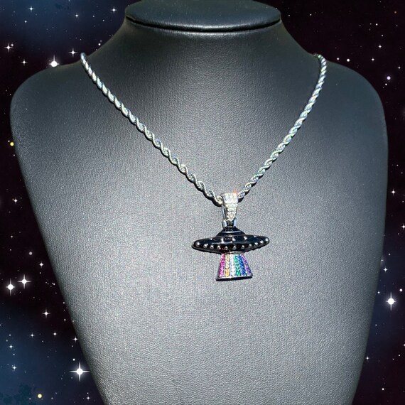 UFO Pendant Necklace With Rope Chain 