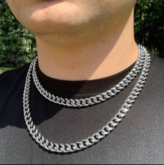 Silver Cuban Link Chain 9mm Box Clasp 