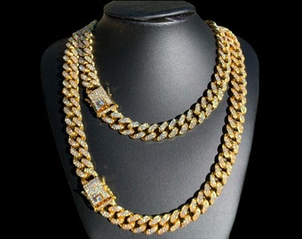 Iced Cuban Link Chain Necklace Bracelet 