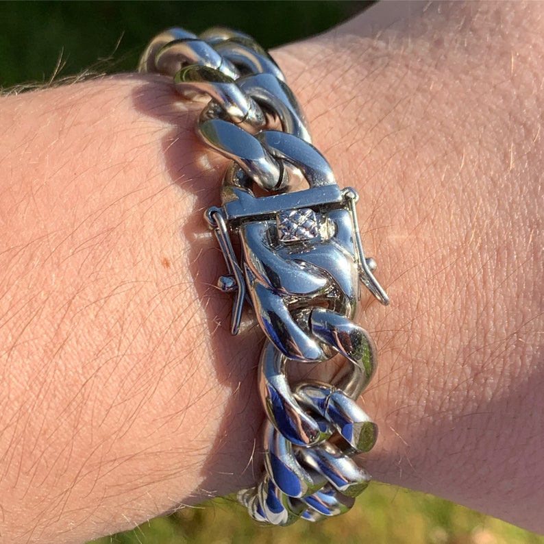 Mens Bracelet Cuban Bracelet Silver Bracelet 14mm Cuban Link Bracelet Silver Cuban Bracelet