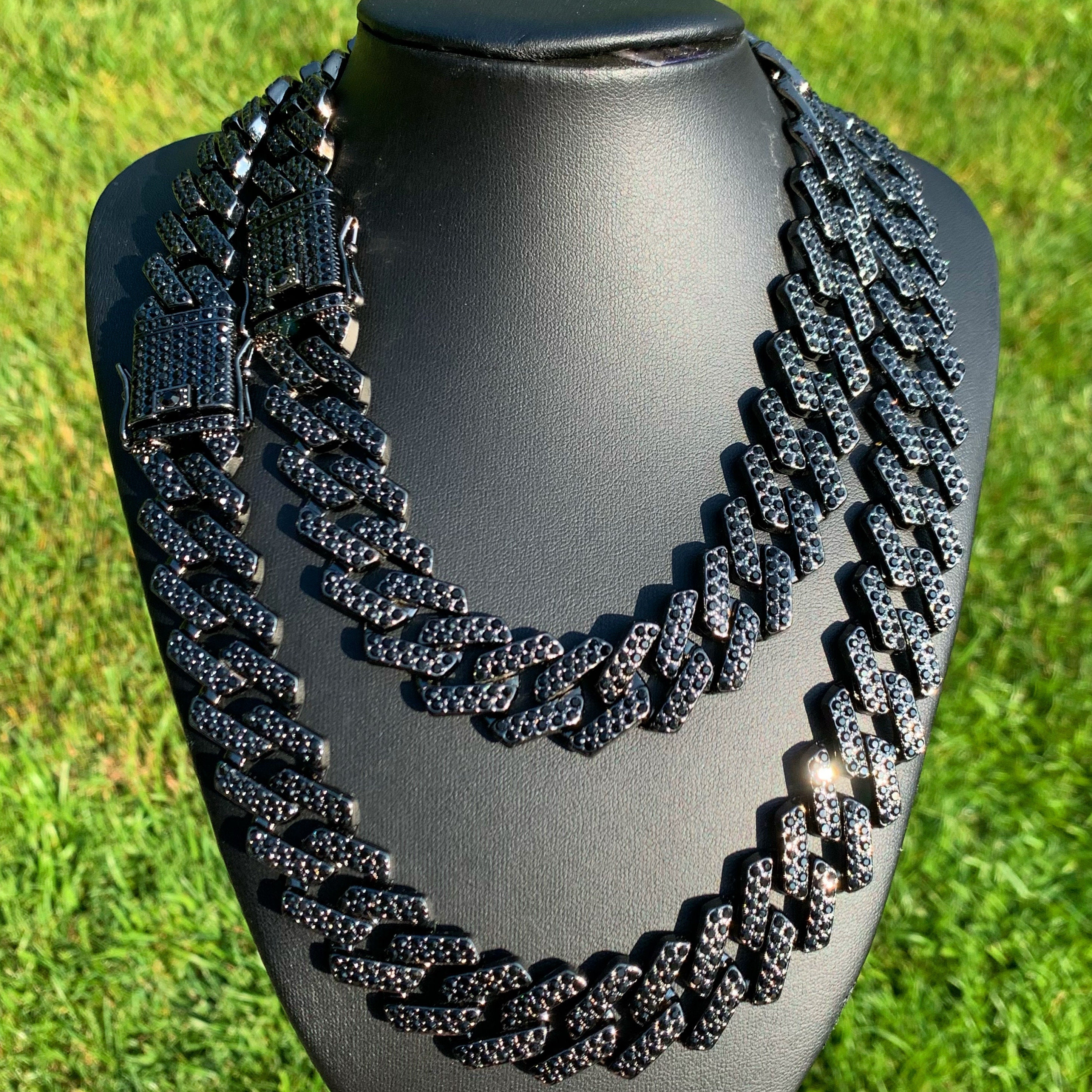 Black Cuban Link Chain Choker 19mm Iced 