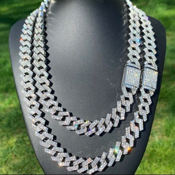 Iced Cuban Link Chain Necklace White Gold 15mm
