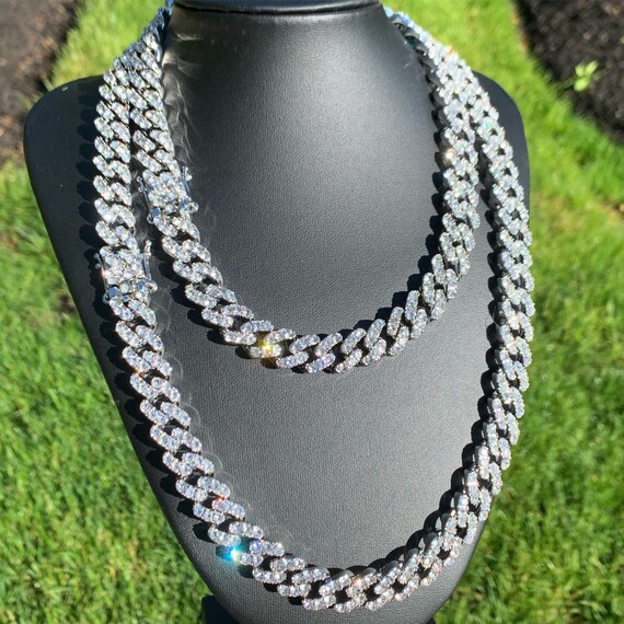 Iced Cuban Link Chain Choker White Gold 