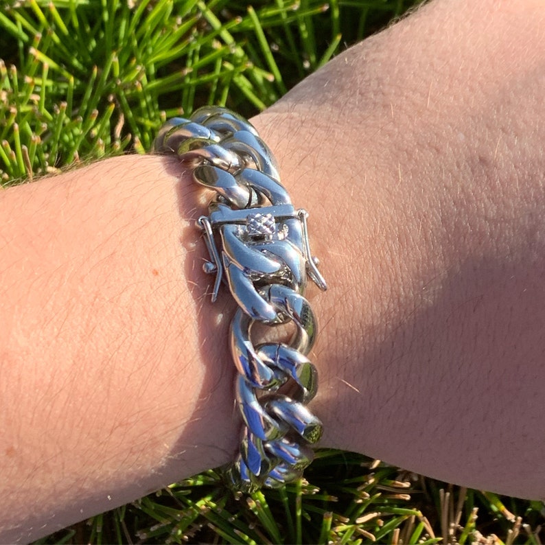 Mens Bracelet Cuban Bracelet Silver Bracelet 14mm Cuban Link Bracelet Silver Cuban Bracelet