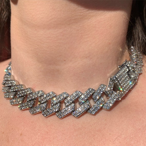 Iced Cuban Link Chain Choker White Gold 