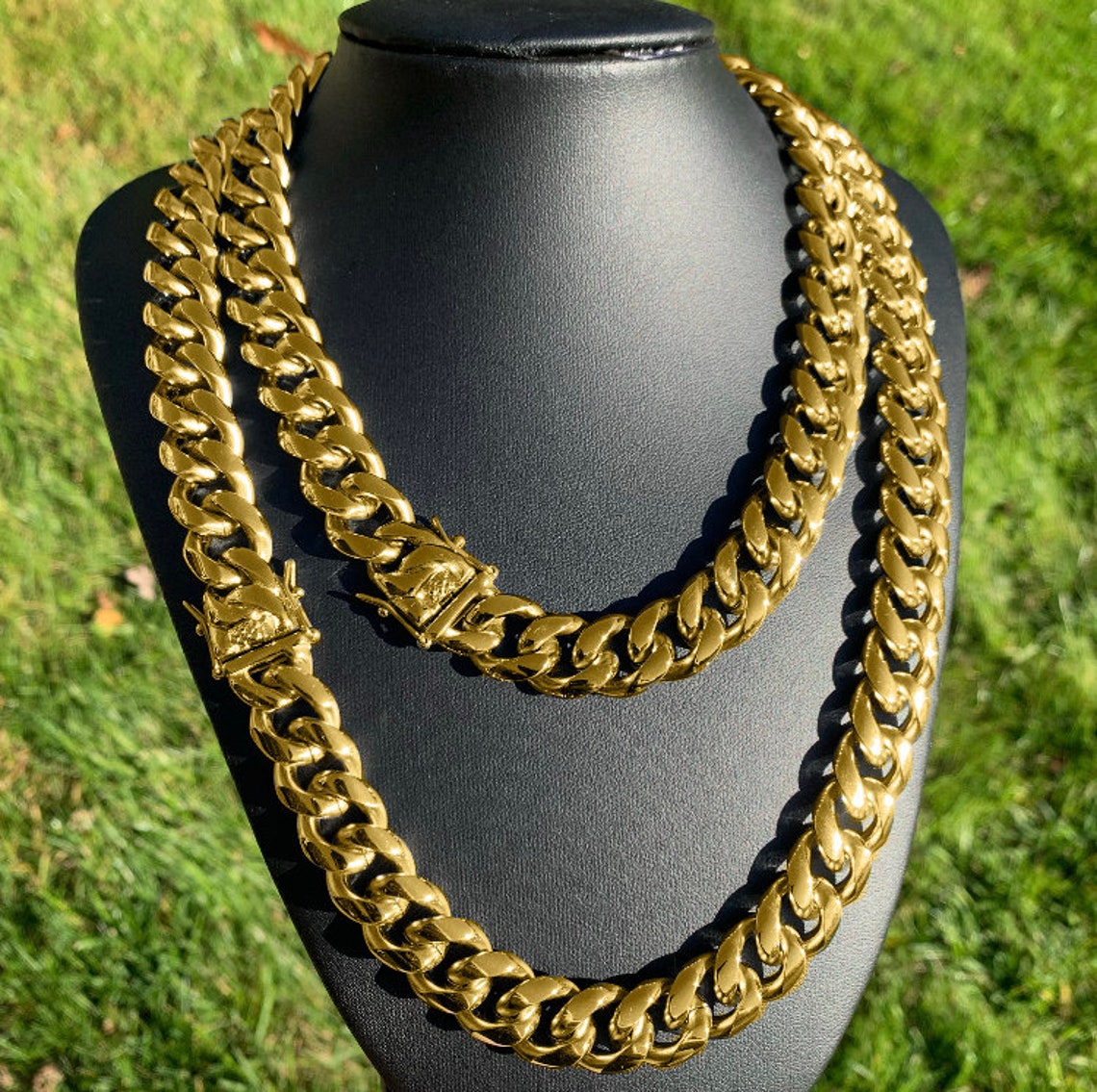 Cadena cubana de oro de 14 mm collar de gargantilla de Etsy