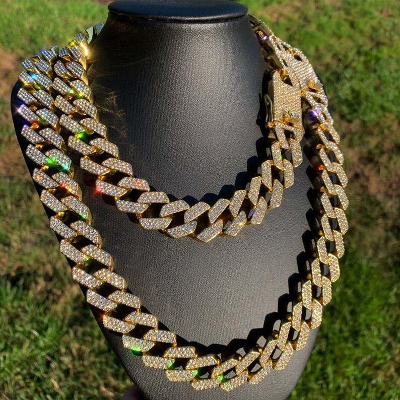 Iced Cuban Link Chain Necklace Gold 20mm Cuban Link Choker Etsy