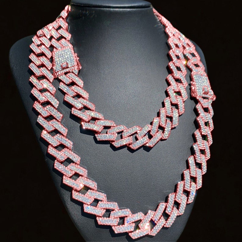 Iced Cuban Link Chain Choker Rose Gold 19mm Etsy