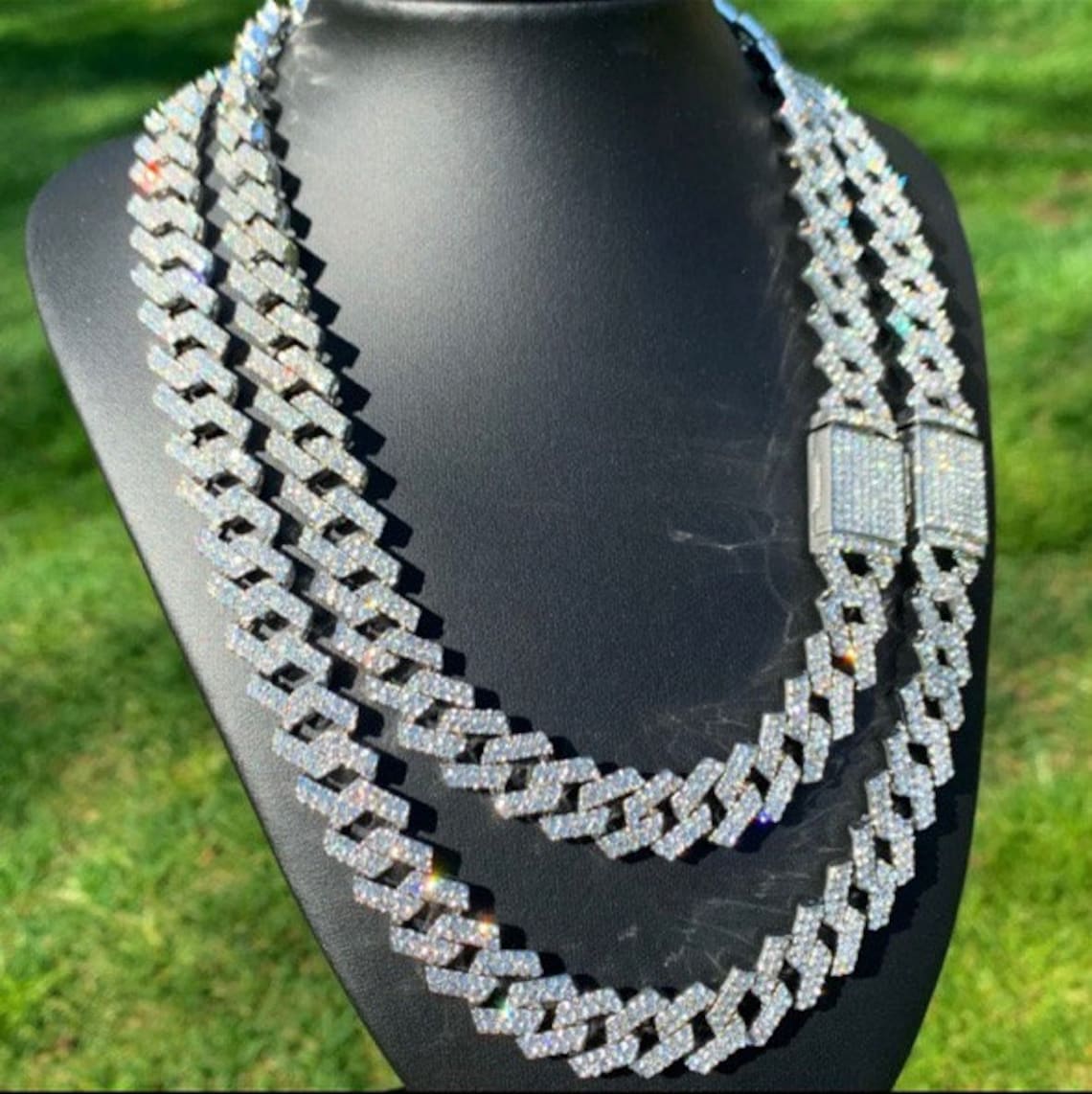 Iced Cuban Link Chain Necklace White Gold 15mm Cuban Link | Etsy