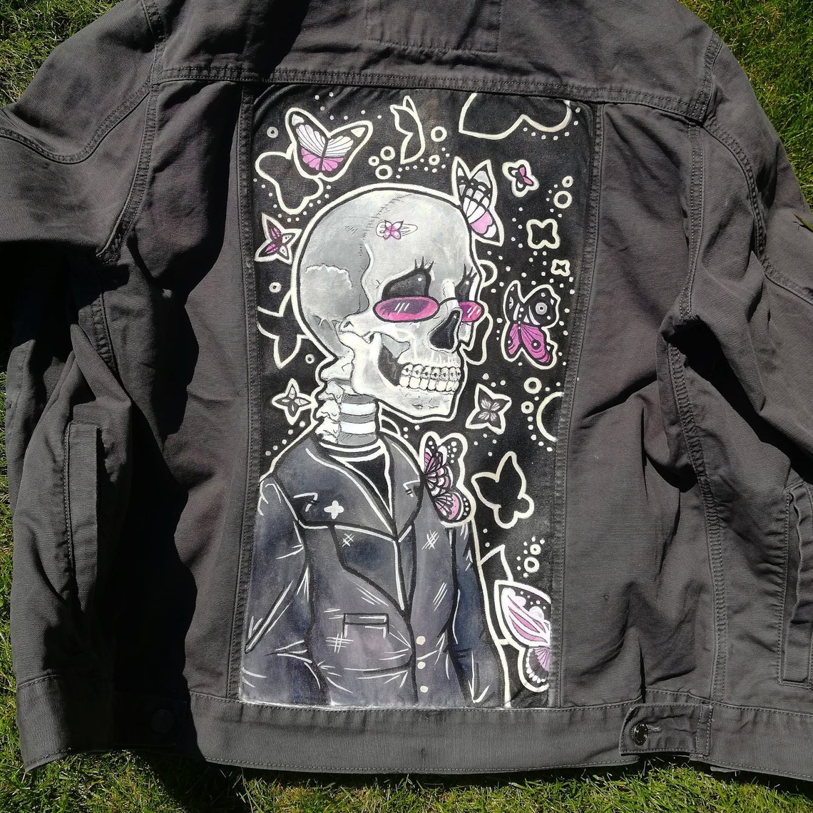 Skeleton Themed Denim Jacket - Etsy