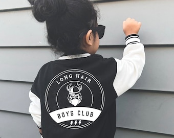 Long hair boys club varsity jacket, cool jacket for boys with long hair