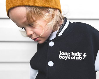 Long hair boys club varsity jacket, cool jacket for boys with long hair