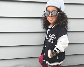 Anti Social Kids Club, Veste universitaire pour enfants, Veste Letterman pour enfants, Vêtements enfants cool