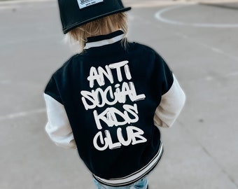 Anti Social Kids Club, Kids Varsity jacket, Graffiti style, Kids Letterman jacket, Cool kids clothes