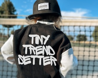 Tiny Trendsetter, Kids Varsity jacket, Graffiti style, Kids Letterman jacket, Cool kids clothes