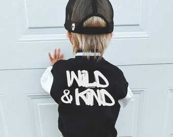 Wild and Kind, Kids Varsity jacket, Graffiti style, Kids Letterman jacket, Cool kids clothes