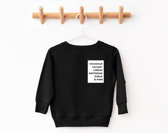 Pull personnalisé avec villes, Sweat à capuche cool pour les tout-petits, Chemise cool pour enfants, Chemises Trave pour enfants, Sweat-shirt pour enfants tendance, Pull pour tout-petits