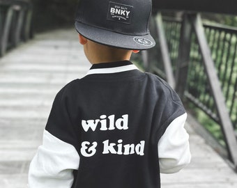 Wild and Kind, Veste universitaire pour enfants, Veste Letterman pour enfants, Vêtements enfants cool