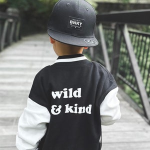Wild and Kind, Kids Varsity jacket, Kids Letterman jacket, Cool kids clothes