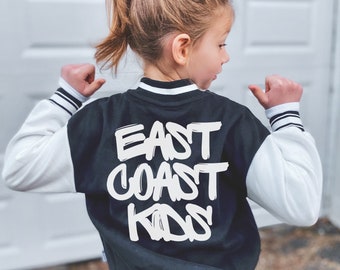 East coast kids, Kids Varsity jacket, Graffiti style, Kids Letterman jacket, Cool kids clothes
