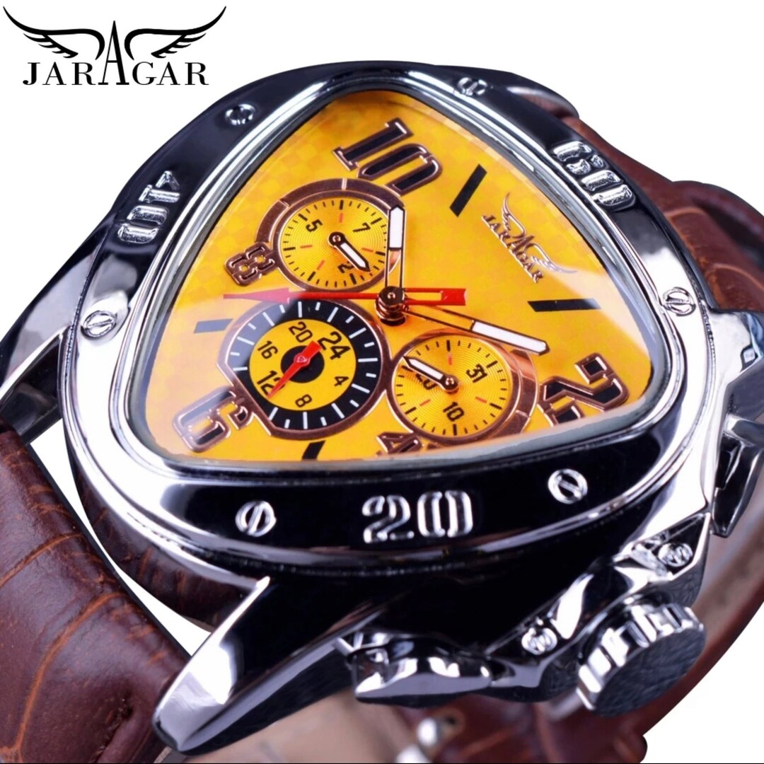 Jaragar Mens BIG Triangle Luxury Watch Genuine Leather 3 Dials Etsy