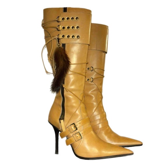 Vintage Italian leather studded stiletto boots|EU… - image 7