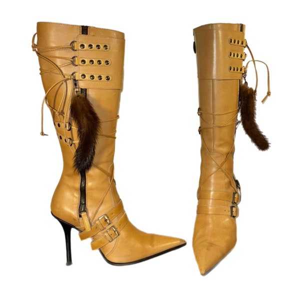 Vintage Italian leather studded stiletto boots|EU… - image 5