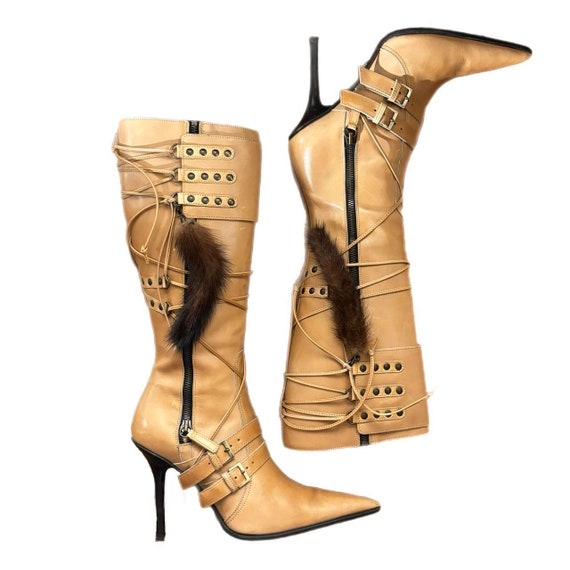 Vintage Italian leather studded stiletto boots|EU… - image 6