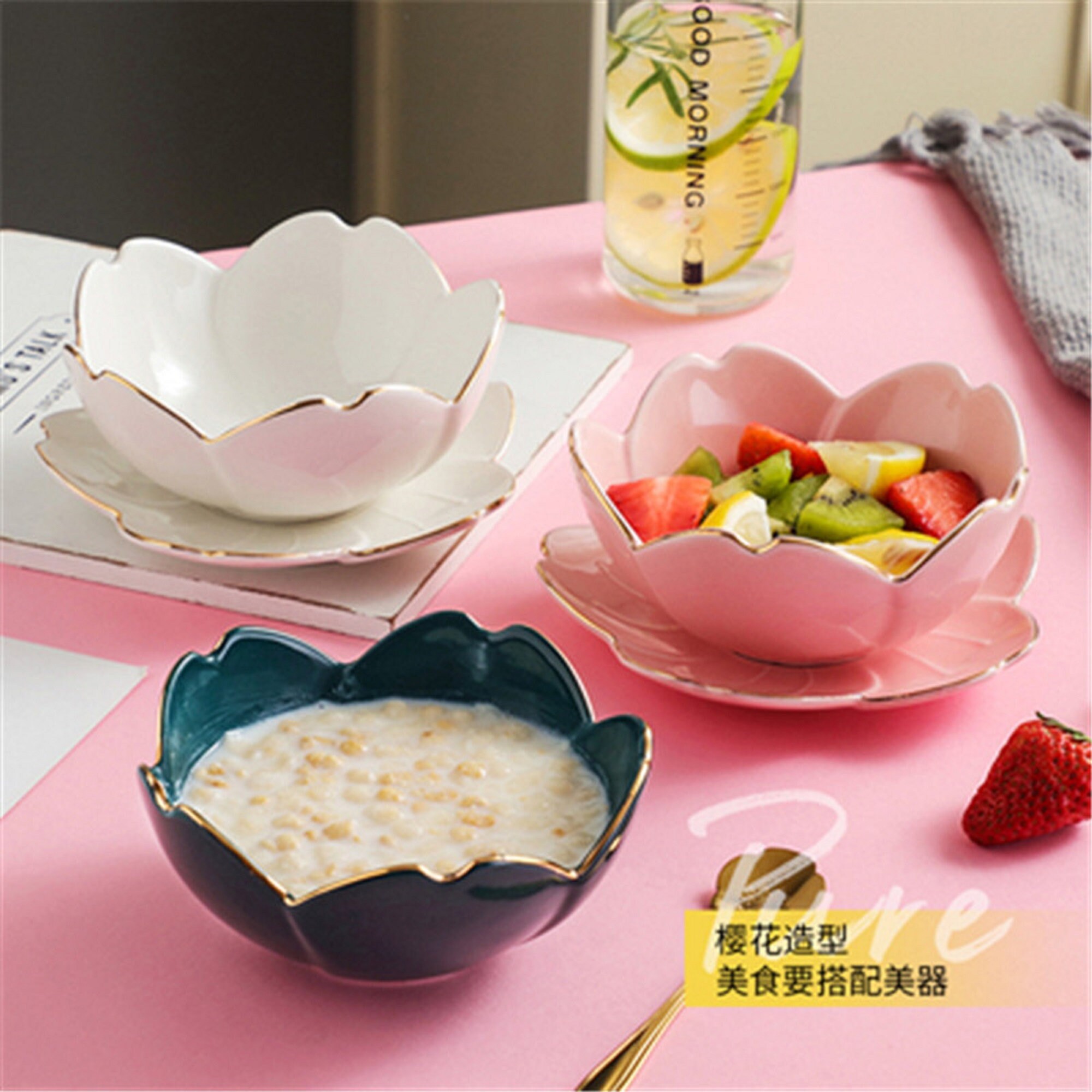 Porcelain flower Soup Bowl with plate Etsy