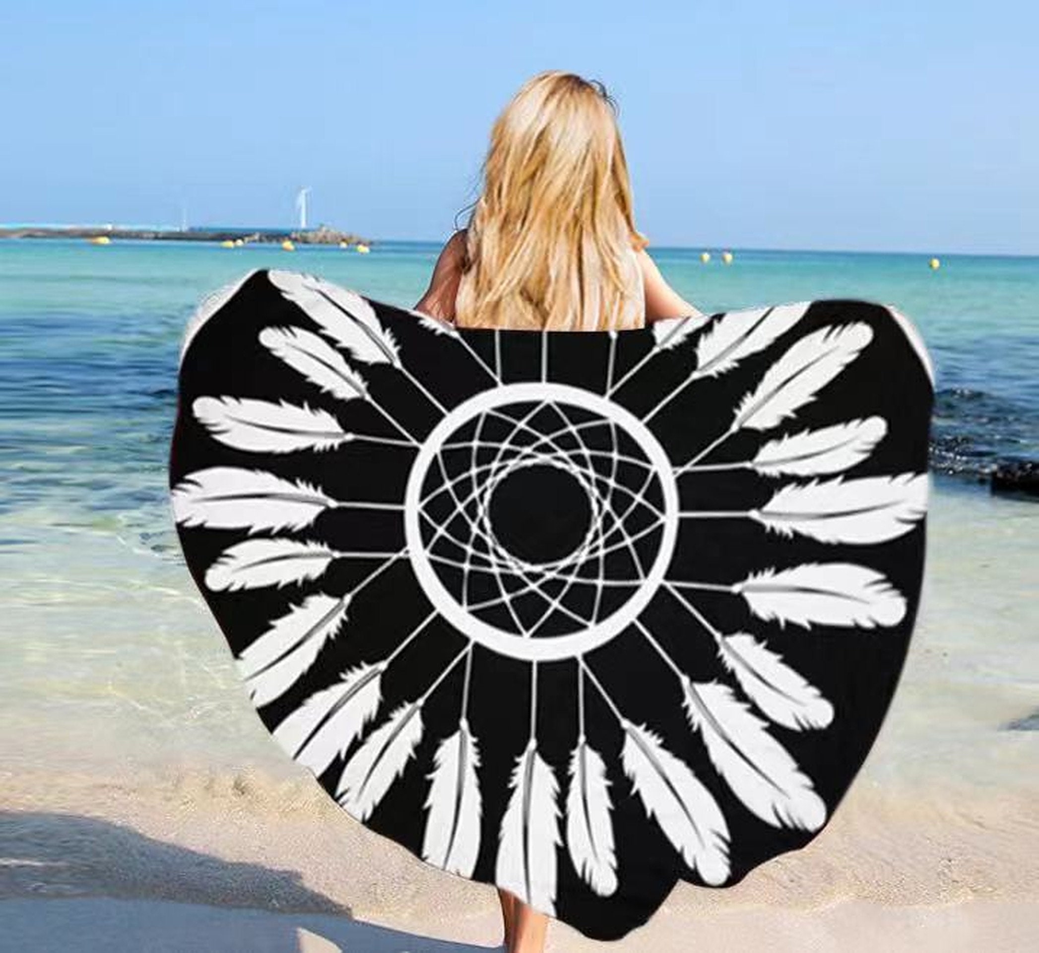 Large Round Beach Towel Sand Proof Thick Microfiber Beach Etsy