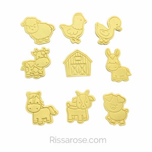 Farm animals cookie cutters and stamps - barn duck donkey chicken horse lamb cow bull pig