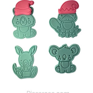 Australian animals cookie cutters Christmas stamps - Koala wombat kangaroo platypus kookaburra Ibis