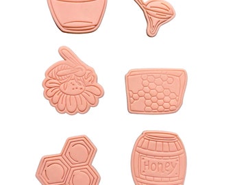 Cortador de biscoitos com tema de mel, carimbo de favo de mel, jarra de abelha Winnie Fondant Embosser hexagonal