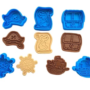 Pirate cookie cutters stamps - Hat Map Treasure box Helm Boat