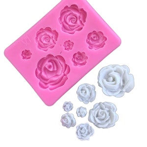7 assorted Roses Silicone Cake Fondant Sugarcraft Soap floral theme