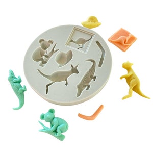 Australia Animal silicone mould - koala kangaroo crocodile boomerang bush hat cowboy