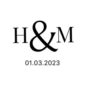 Peut inclure: Graphique noir et blanc avec les lettres H et M, reliées par un symbole ampersand. La date 01.03.2023 est écrite sous les lettres.