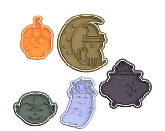 Halloween Theme Cookie Cutter Stamp Skull Moon Cat Vampire Ghost Cauldron