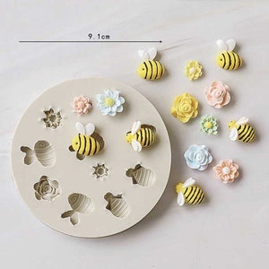 Bees Silicone Mould Cake Fondant Sugarcraft Soap Garden Winnie Hunny Honey