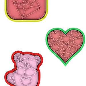 Happy Valentines Day Ausstechform Stempel Teddybär mit Tasse Liebesbrief Mehrere Herzen