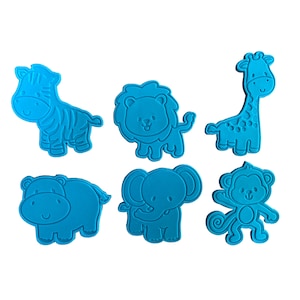 Safari theme animals cookie cutter fondant embosser - Lion Elephant Zebra Monkey Hippo Giraffe