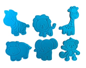 Safari theme animals cookie cutter fondant embosser - Lion Elephant Zebra Monkey Hippo Giraffe
