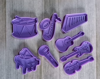 Music theme cookie cutter stamp - Drum Grand Piano Violin Microphone Saxophone Guitar Keyboard Keyboard