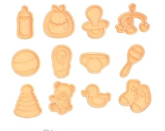 Baby Shower Cookie Cutter Stamp Bottle Bib Dummy Mobile Ball Baby Nappy Rattle Stacking Toy Teddy Bear Duck Socks