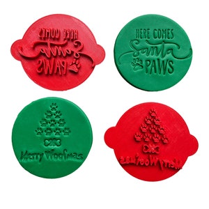 Dog Christmas cookie stamp cake fondant embosser - Merry woofmas here comes to Santa paw
