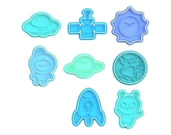 Cute Space Cookie Cutter Stamp UFO Satellite Sun Astronaut Saturn Earth Spaceship Alien