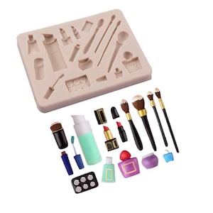 Make Up Silicone Mould Cake Fondant Sugarcraft Soap Beauty Theme Brush