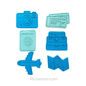 Set da viaggio Cookie Cutter Stamp impilati bagagli globo passaporto carta d'imbarco occhiali da sole