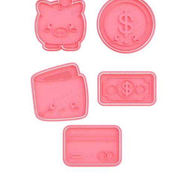 Money Theme Cookie Cutter Stamp Piggy Bank Coin Wallet Dollar Bill Credit Card